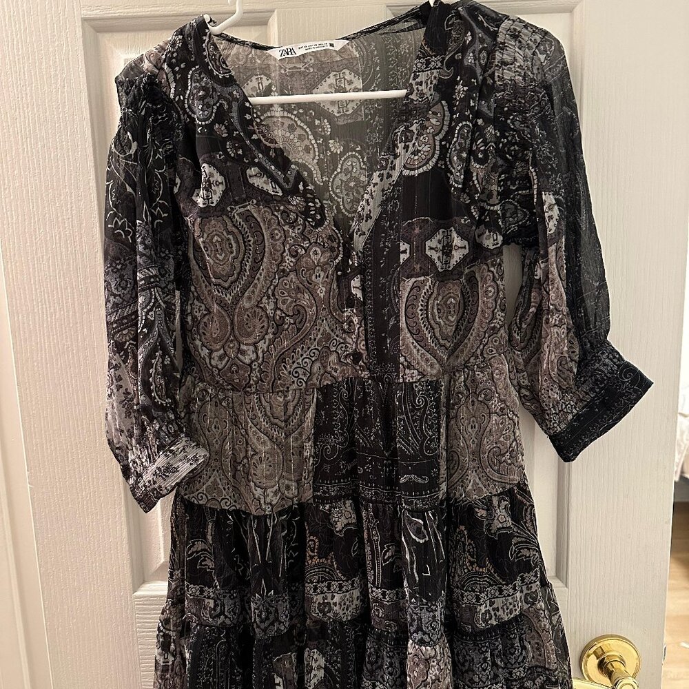 Zara Ruffled Print Dress Multicolor - Picture 4 of 7
